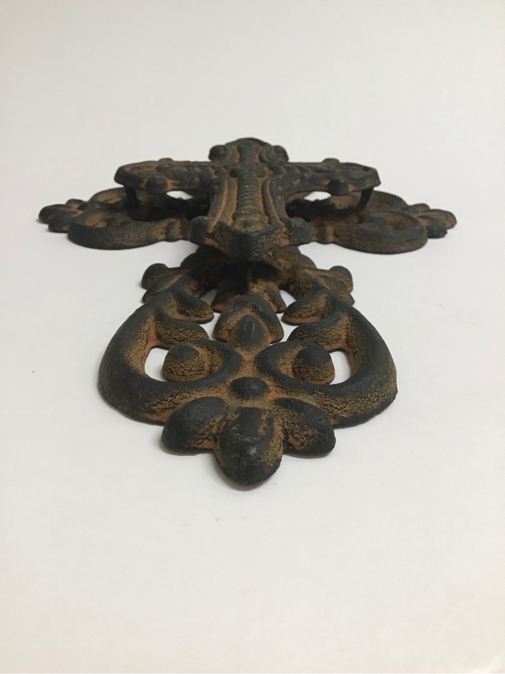 Cast Iron Double Cross Ornate Religious Primitive Rustic Heavy Wall or Garden - Picture 13 of 16